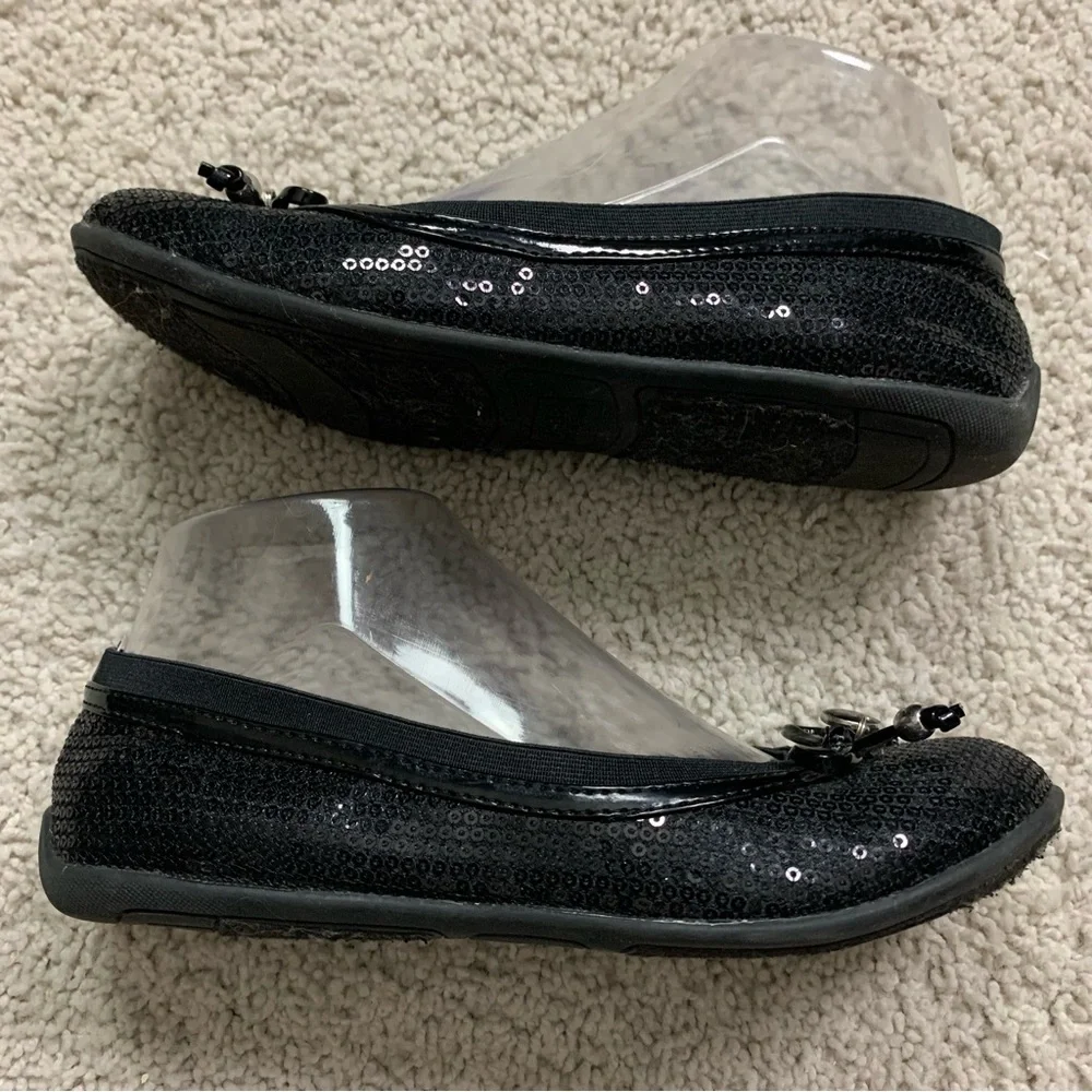 Girls MICHAEL KORS Black SEQUIN Slip On BALLET Bow FLATS Shoes Size 4